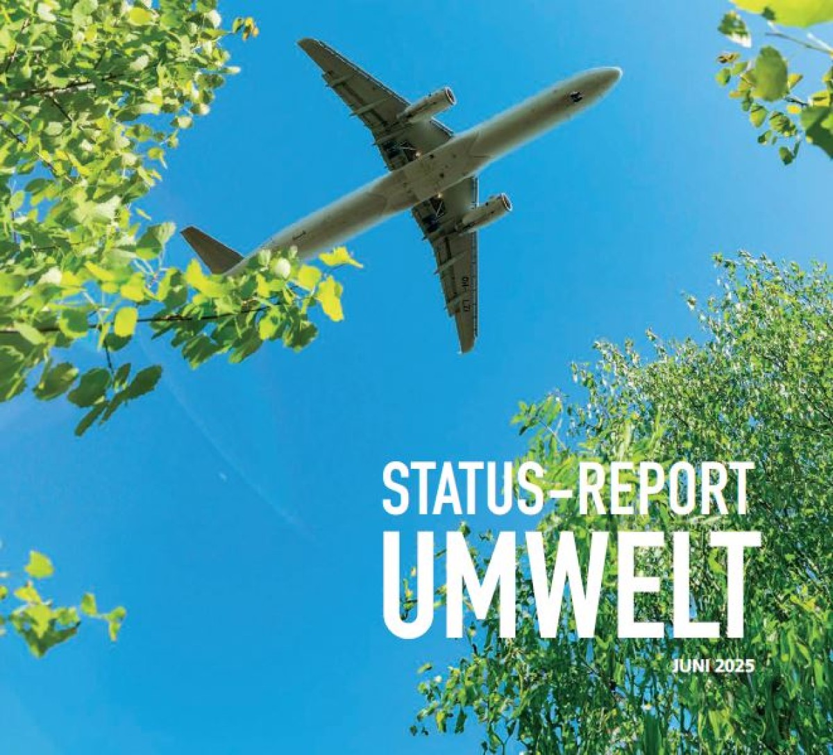 : Cover Umweltreport: Wald mit Flugzeug.