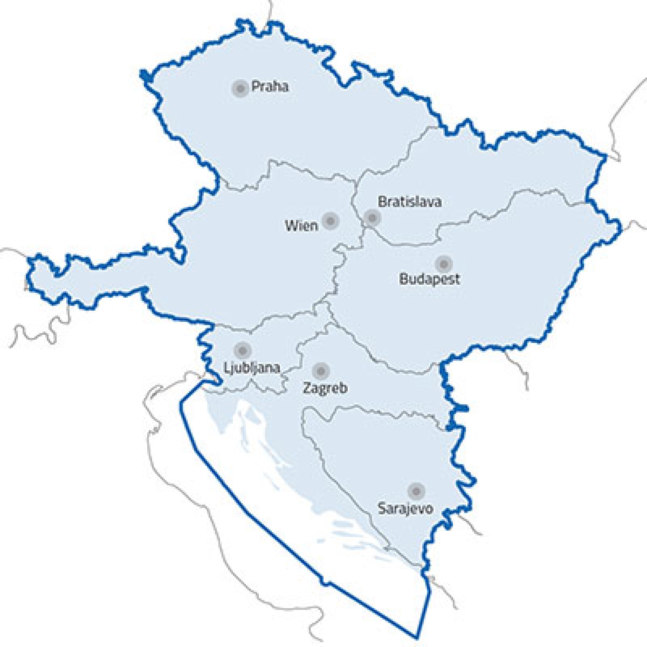 : Karte des FAB CE Functional Airspaceblock Central Europe
