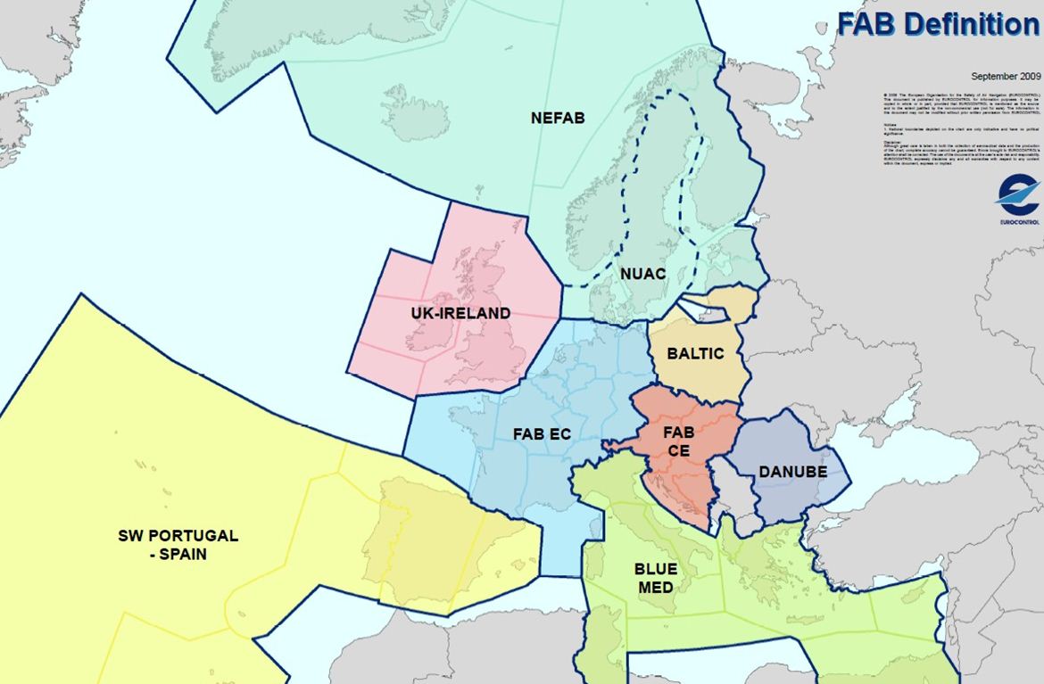 Karte der funktionalen Luftraumblöcke in Europa